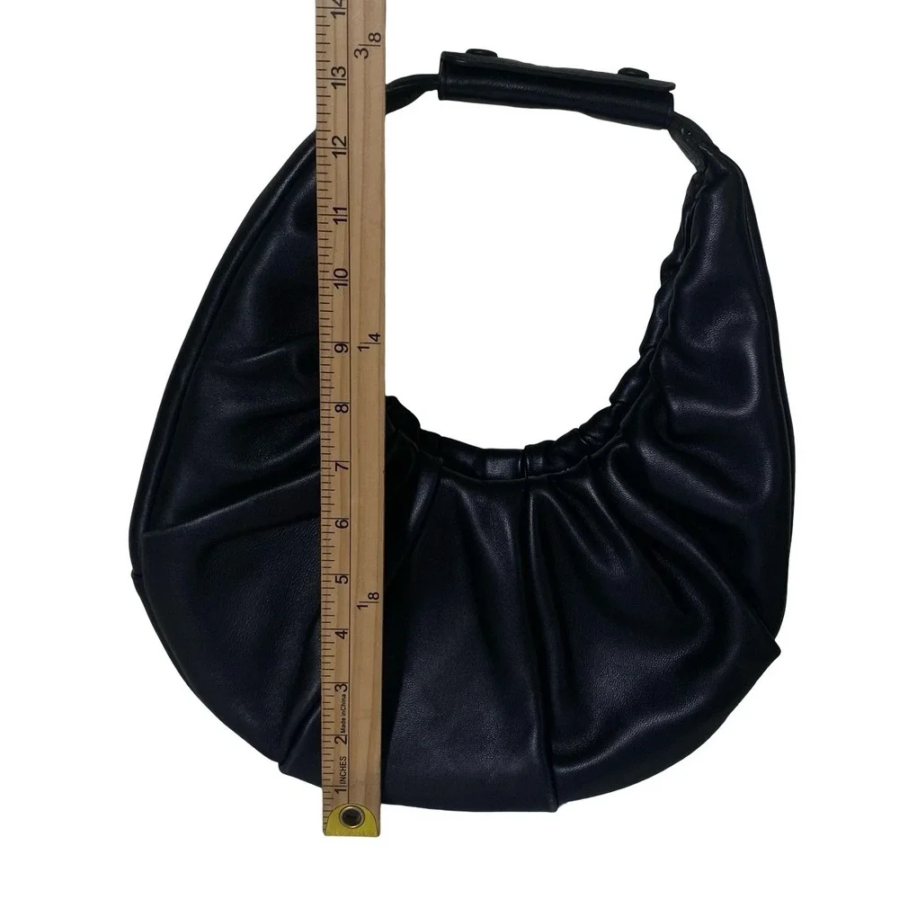 Staud Soft Moon Bag Black Leather‎ Ruched Crescent Hobo Handbag Small
